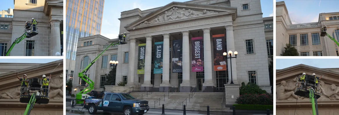 Parking lot and building exterior pressure washing in Atlanta
